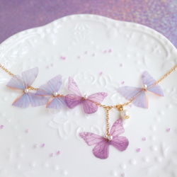 18kgfネックレス。ラベンダー電気光学パープルピンクロマンチックなエレガントな小さな新鮮な絹糸蝶ネックレスラインストーンクリス 4枚目の画像