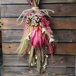 クリスマス スワッグ コニファーとコットン ドライフラワー