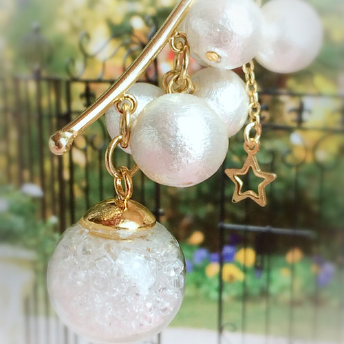 クリスマス♡パール入ワイヤーボールのキラキラドロップピアス 