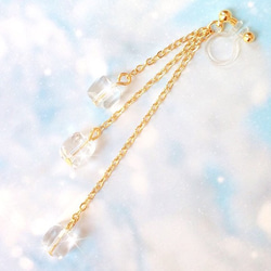 女子力UP！ Clear Icy Cube 18KGPNon-hole Pierces/Earrings 3枚目の画像