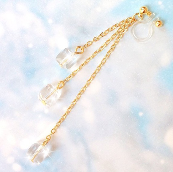 女子力UP！ Clear Icy Cube 18KGPNon-hole Pierces/Earrings 3枚目の画像