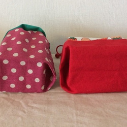 ❤お弁当袋＆コップ袋　２点セット❤　ご入園ご入学に！いちご×ピンク×赤 3枚目の画像