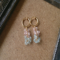 [三月誕生石]玫瑰石英和海藍寶石耳環 第3張的照片
