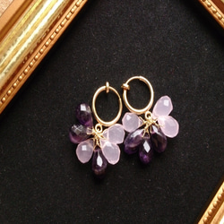 [二月誕生石]粉紅玉和紫水晶耳環 第3張的照片