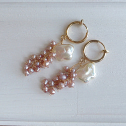 淡水粉紅珍珠和蝴蝶耳環 第3張的照片