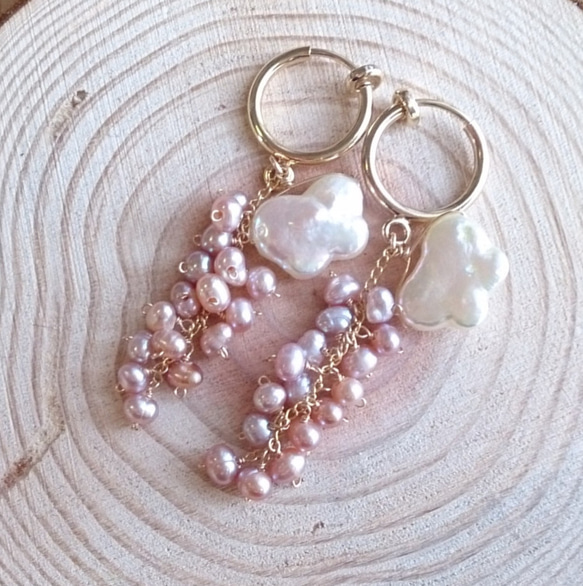 淡水粉紅珍珠和蝴蝶耳環 第4張的照片