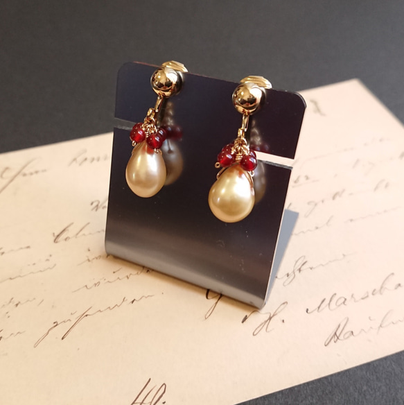 gold-pearl&red-agate《C-68》 1枚目の画像