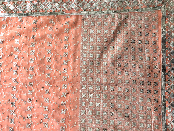 インド刺繡　ピンク　　PN-62 　インド　刺繍　生地　布　素材　小物　 1枚目の画像