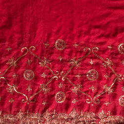 インド刺繡　　インド　刺繍　生地　布　素材　小物　レッド　R-20　 3枚目の画像