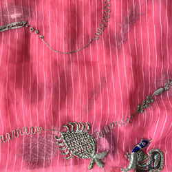 端切れ　ピンク　PN-15　インドサリー製　ザリワーク（金属刺繍生地） 3枚目の画像