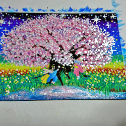 ミニ原画ＡＴＣ 「一本桜」きものねこ・きものうさぎ 3枚目の画像