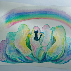 水彩作品『虹の架け橋』ポストカードサイズ 1枚目の画像