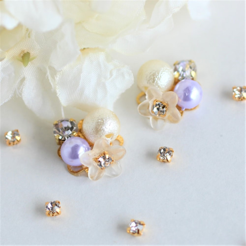 青い薔薇とパールのピアスorイヤリング ロザフィ イヤリング
