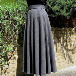 ウールヘリンボーンロングフレアースカート　グレー 3枚目の画像
