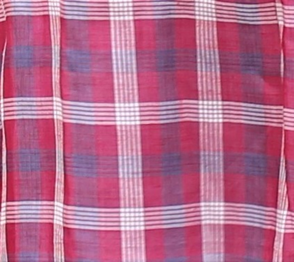 リネンミモレ丈ギャザースカート　赤チェック　 4枚目の画像