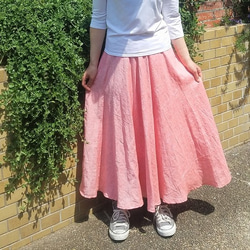 涼し気なリネンオレンジロングフレアースカート 3枚目の画像