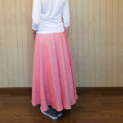 涼し気なリネンオレンジロングフレアースカート 7枚目の画像