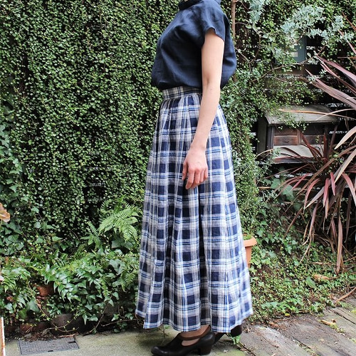 マドラスチェック リネンロングギャザースカート ロングスカート