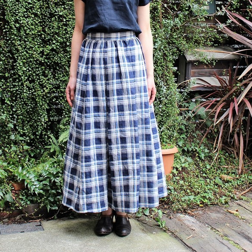 マドラスチェック リネンロングギャザースカート ロングスカート