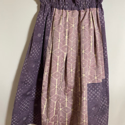 絹紬　２柄　渋紫幾何学ドット　ピンク麻の葉模様フレアスカート　着物裏白絹ペチコート付　85 6枚目の画像