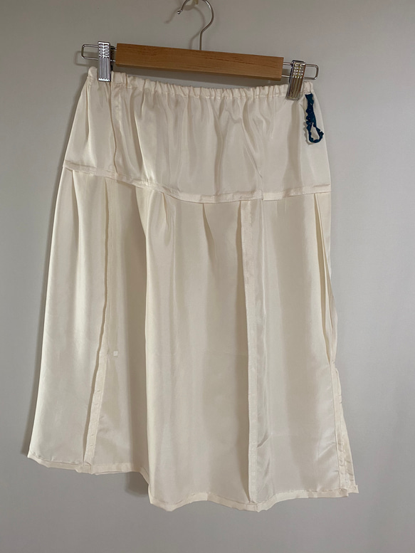 絹紬　２柄　渋紫幾何学ドット　ピンク麻の葉模様フレアスカート　着物裏白絹ペチコート付　85 8枚目の画像