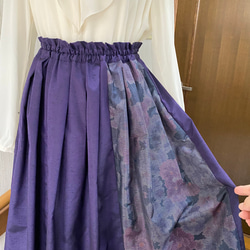 葡萄色　フレアスカート　絹節紬　大島紬　紫　2柄　無地と花柄　着物リメイク　着物裏ペチコート付き114 6枚目の画像