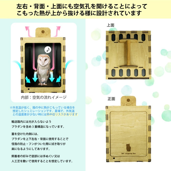 新型 ふくろう用輸送箱（キャリーケース） 「Owl shipping box」Mサイズ　猛禽 3枚目の画像