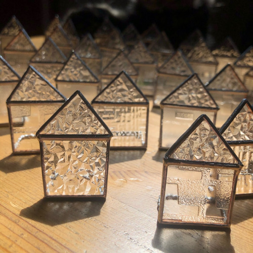 自立型おうち ダイヤ ステンドグラス 昭和レトロガラス アンティーク