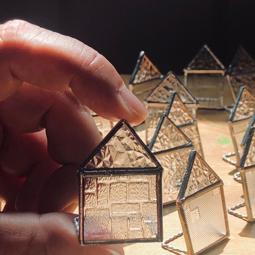 自立型おうち ダイヤ ステンドグラス 昭和レトロガラス アンティーク