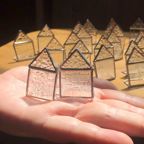 自立型おうち ダイヤ ステンドグラス 昭和レトロガラス アンティーク