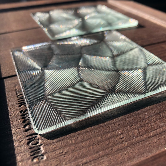 New!　きらら　ガラスコースター　　昭和レトロガラス　アンティーク　型ガラス　もったいないをカタチに　 4枚目の画像