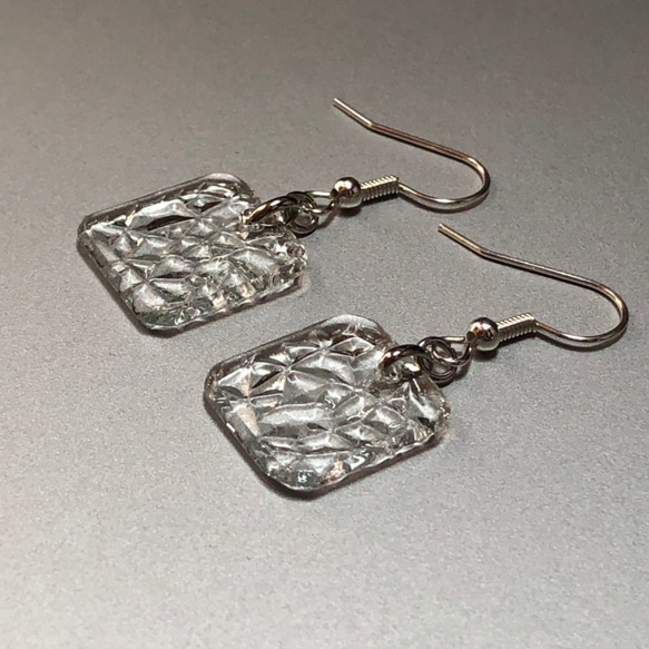 四角 ピアス ダイヤ 昭和レトロガラス ステンドグラス 型板ガラス
