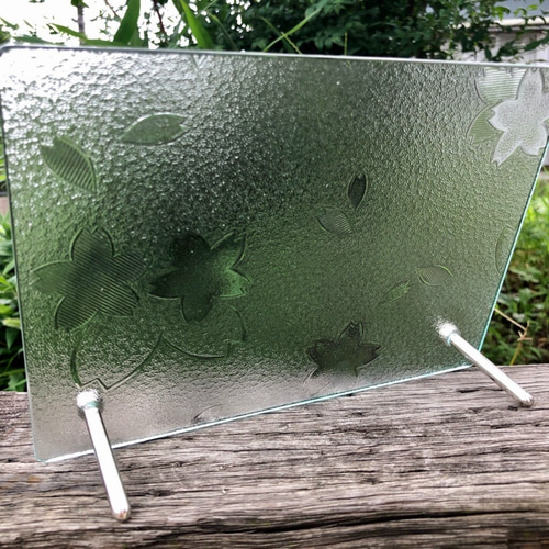 【昭和レトロ】型板ガラス窓　桜柄　アンティーク　左右　H86.5mm×w85mm 昭和レトロ】型板ガラス窓 桜柄 アンティーク 左右 H86.5mm×w85mm