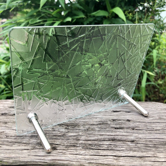 プレート　2mm  まつば　型板ガラス　昭和ガラス　レトロガラス　アンティーク　もったいないをカタチに　想い出と一緒に 3枚目の画像