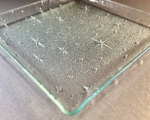 受注作成】銀河 約14cm 角皿 型板ガラス 昭和ガラス レトロ