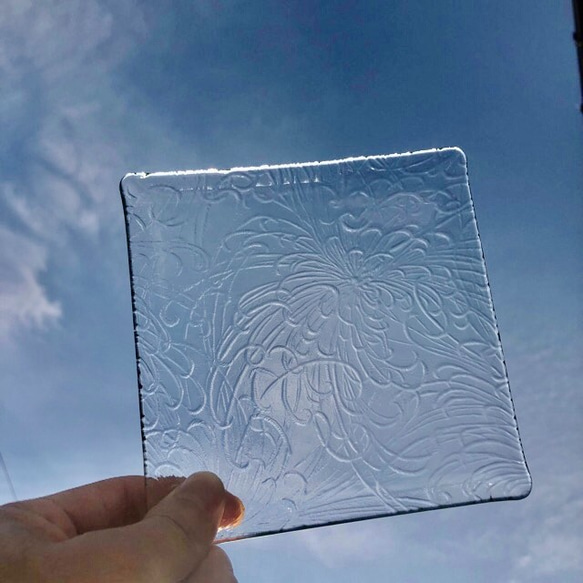 きく　約14cm  角皿　型板ガラス　昭和ガラス　レトロガラス　もったいないを形に 5枚目の画像