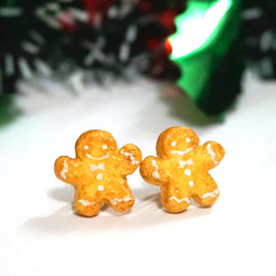 小巧薑餅人耳環 | 仿真迷你食物黏土製夾耳環 聖誕禮物 接單製作 第1張的照片
