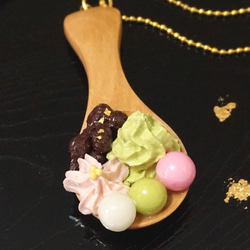 ミニ日本のデザート木のスプーンキーホルダー|シミュレーション食品粘土手作りアクセサリー注文生産 2枚目の画像