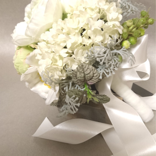 ウエディングブーケ（マシュマロ）ブートニア込み 貴女だけの一点物