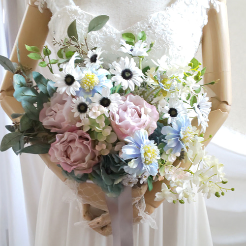 KA♡♡ ウエディングブーケ＆ブートニア2点 クラッチブーケ ウエディングクラッチブーケ（エレガント）ブートニアこみ 貴女だけの