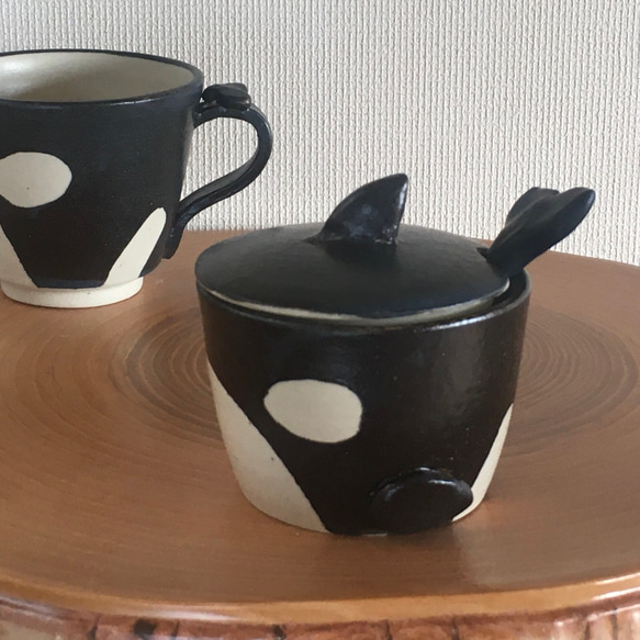 作家　陶芸作家　工芸品　蓋物　茶道具　シュガーポット　小物入れ シュガーポット 陶器 おしゃれ スプーン付き 木製 チーク材 蓋付き