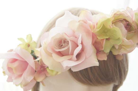 花冠　~ Antique Flower Tiara ~ Pink　バラ・薔薇・ローズ　結婚式☆ウエディング☆ブライダル 2枚目の画像