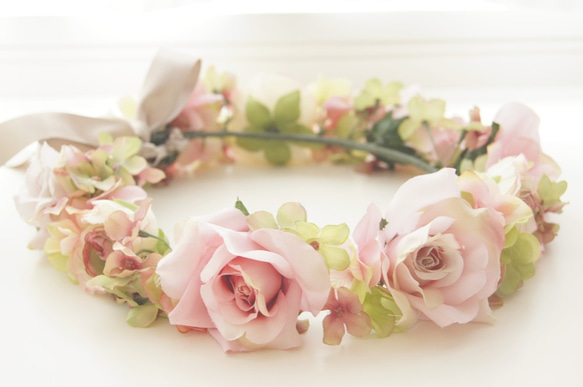 花冠　~ Antique Flower Tiara ~ Pink　バラ・薔薇・ローズ　結婚式☆ウエディング☆ブライダル 3枚目の画像