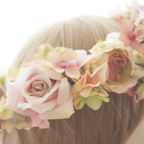 花冠 ~ Antique Flower Tiara ~ Pink バラ・薔薇・ローズ 結婚式