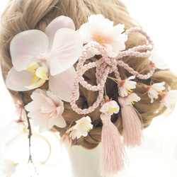 ヘッドドレス　桜　胡蝶蘭　髪飾り　ピンク　フラワーヘッドパーツ　和婚　結婚式　ウェディング　成人式　卒業式　さくら 3枚目の画像
