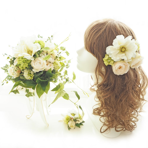 ウェディング♡ブーケ ブートニア 髪飾り リストレット ブーケ