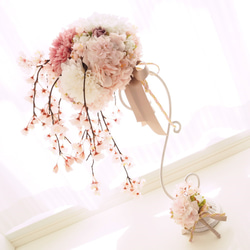 ウェディングブーケ　～桜・シャワーブーケ・ピンク～　ブライダルブーケ　ウエディングブーケ 2枚目の画像