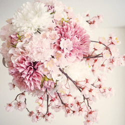 ウェディングブーケ　～桜・シャワーブーケ・ピンク～　ブライダルブーケ　ウエディングブーケ 3枚目の画像