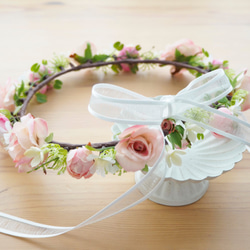 花冠 大人用 ~ Sweet Flower Tiara~ ピンク　花かんむり　結婚式☆ブライダル☆バラ 3枚目の画像