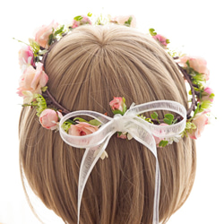 花冠 大人用 ~ Sweet Flower Tiara~ ピンク　花かんむり　結婚式☆ブライダル☆バラ 4枚目の画像